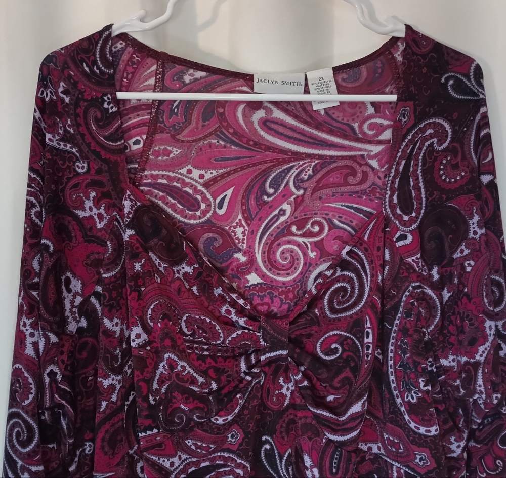 Jaclyn Smith Women's Whimsigoth Slinky Babydoll Top 2X Purple Paisley Stretch - Picture 2 of 7